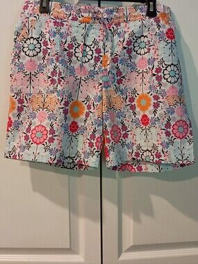 Talbots Floral Drawstring Bermuda Shorts - Pink, Orange, Aqua, Black